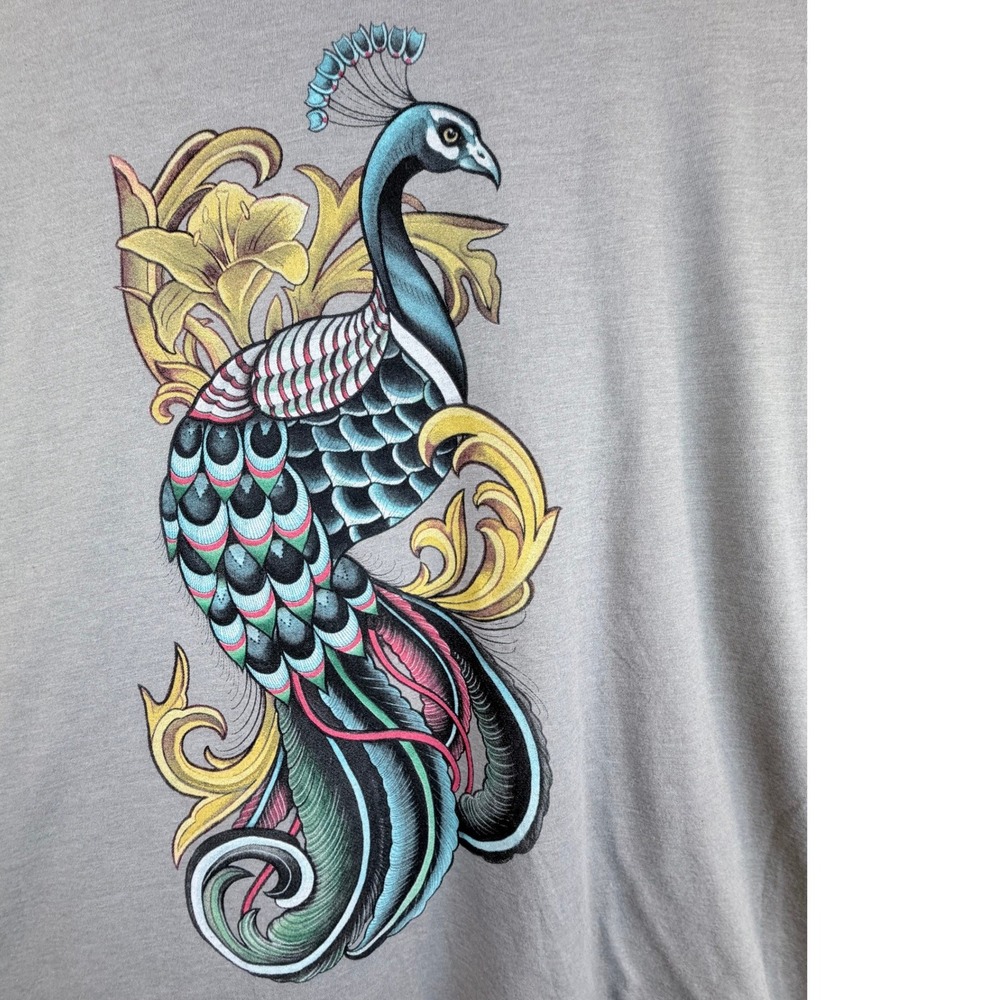 Curbside Clothing Mens Peacock Graphic Tee Shirt Gray Tattoo Art 2XL NEW
